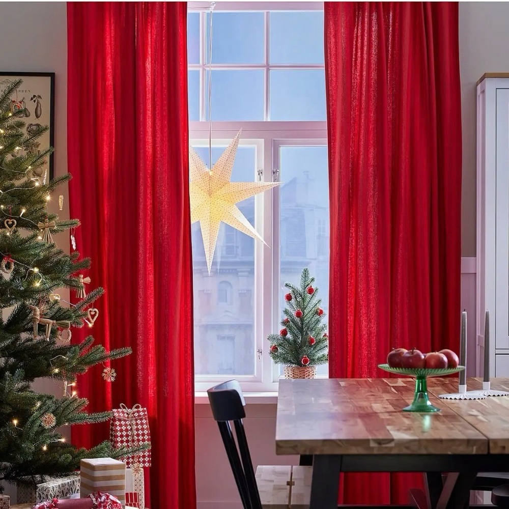 IKEA Red Woven Linen-Look Curtains